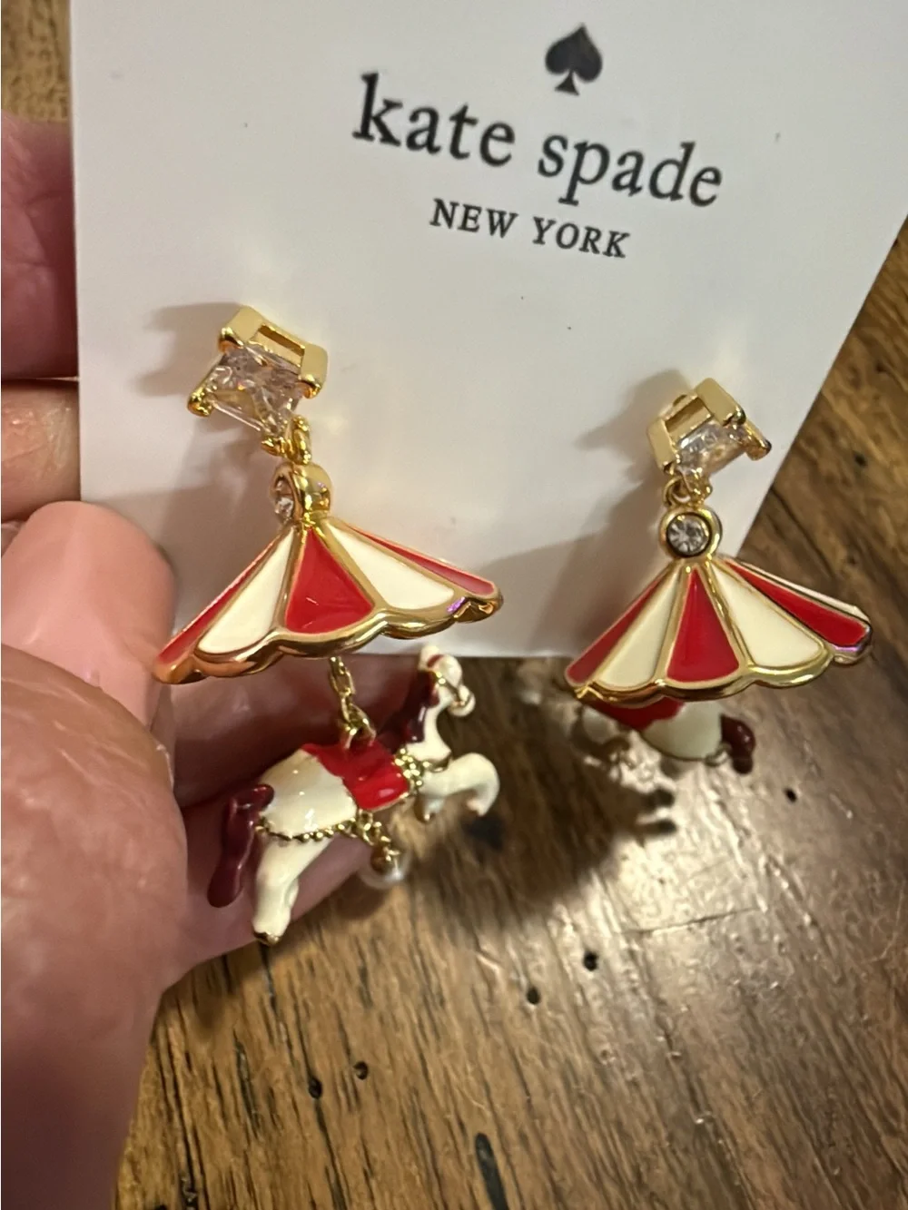 kate spade New York Red, White & Gold Carousel Horse Drop Earrings
